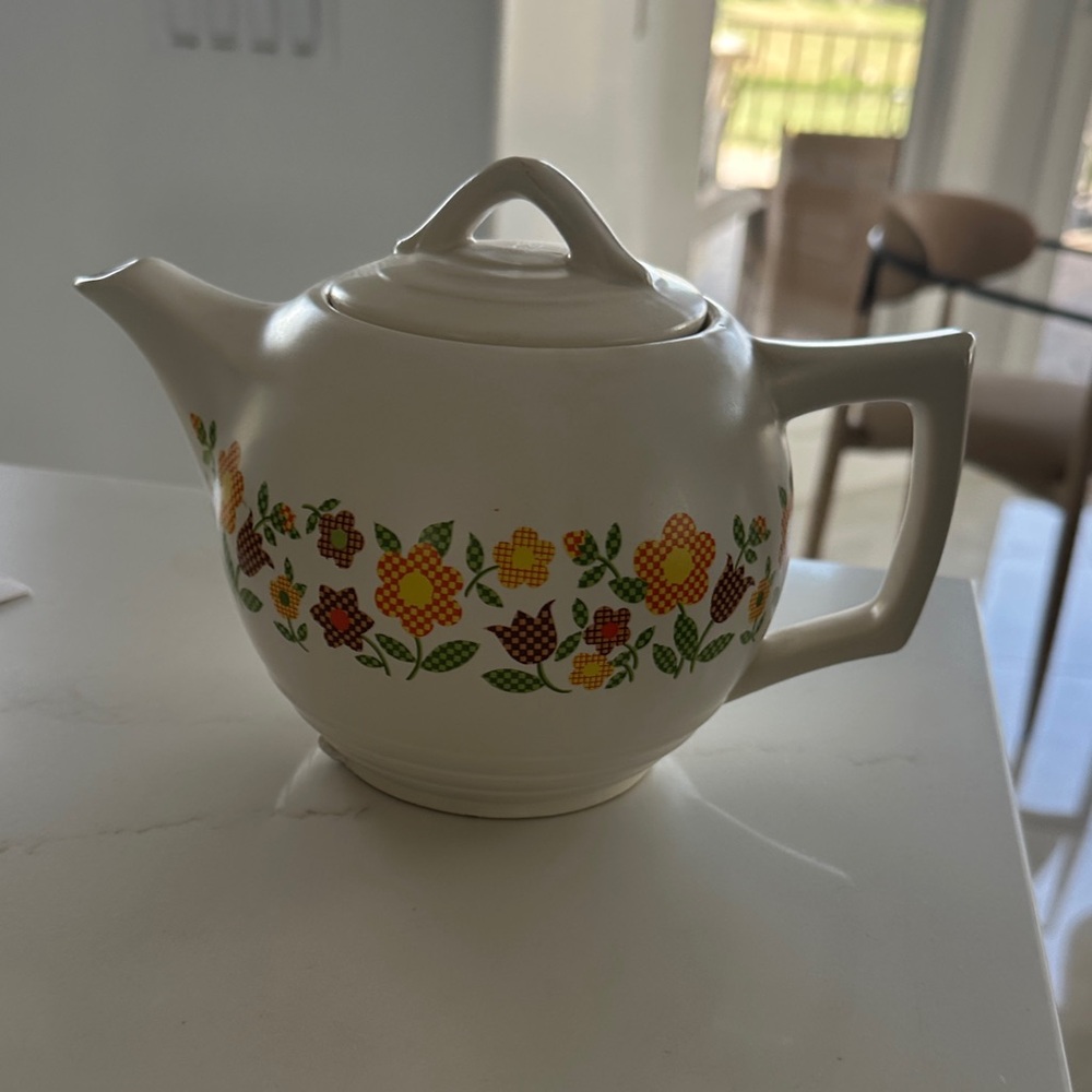 Mccoy Vintage Cream Teapot with Floral Design